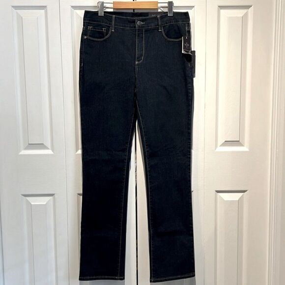 NYDJ Dark Wash High Rise Straight Leg Jeans Size 12 NWT‎ - Picture 1 of 13
